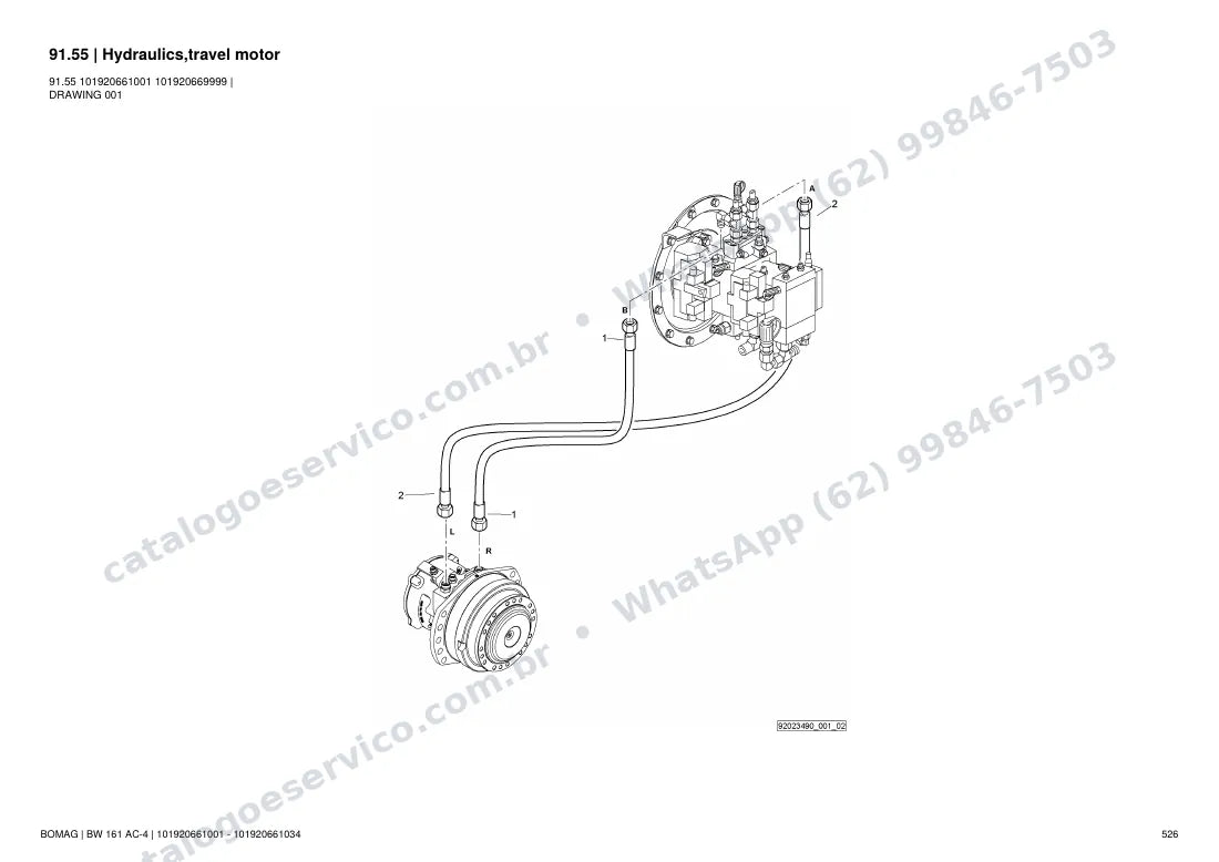 Catálogo de peças Bomag BW 161 AC-4: vista explodida do conjunto 91.55 Hydraulics,travel motor