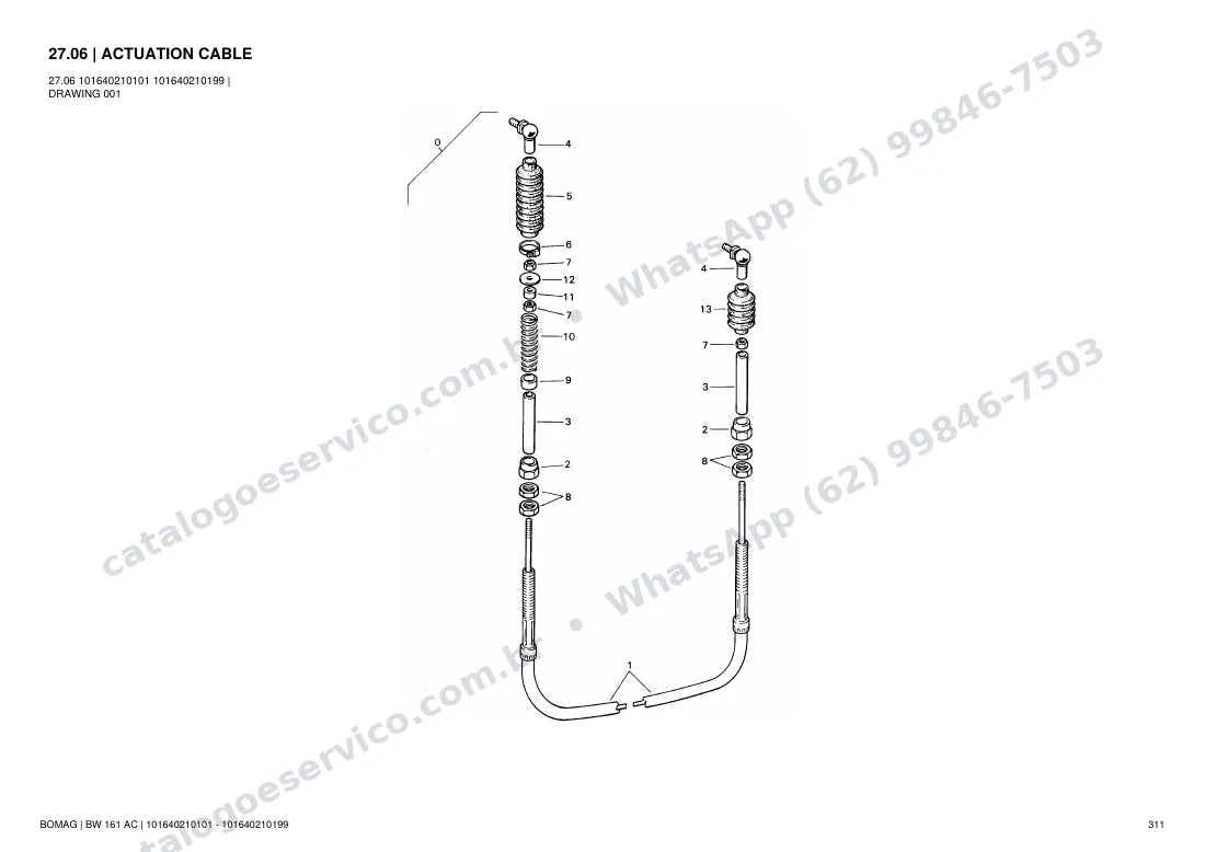 Catálogo de peças Bomag BW 161 AC: vista explodida do conjunto 27.06 ACTUATION CABLE
