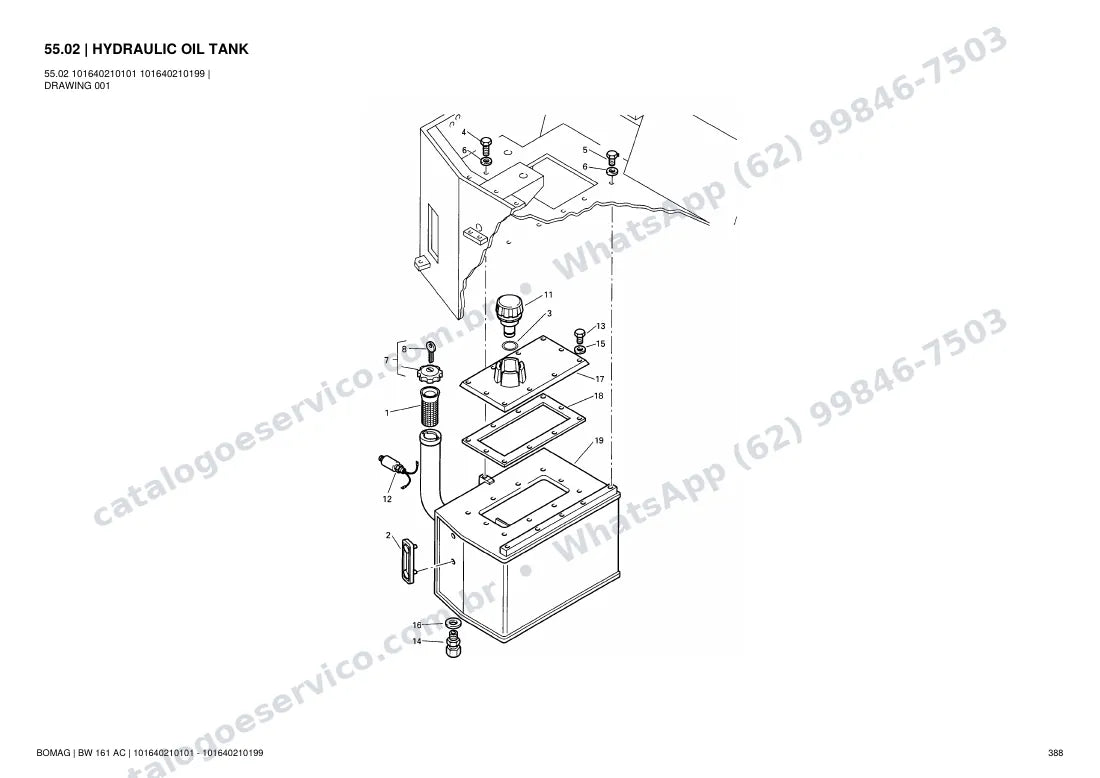 Catálogo de peças Bomag BW 161 AC: vista explodida do conjunto 55.02 HYDRAULIC OIL TANK