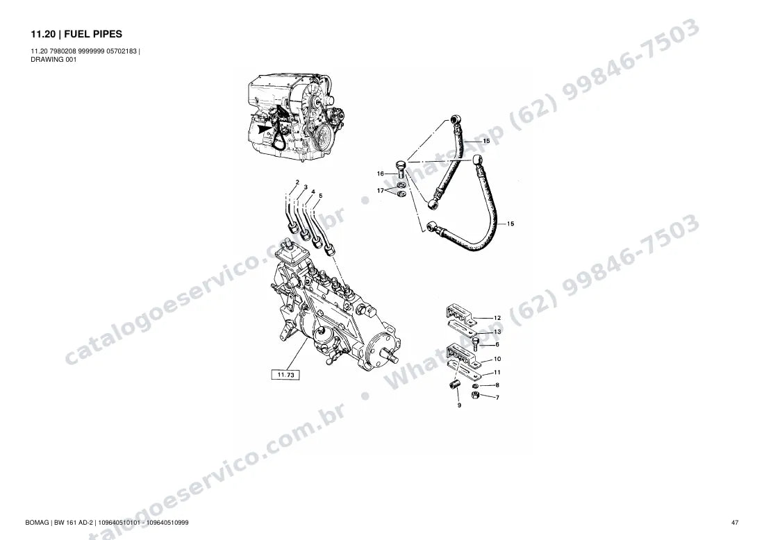 Catálogo de peças Bomag BW 161 AD-2: vista explodida do conjunto 11.20 FUEL PIPES