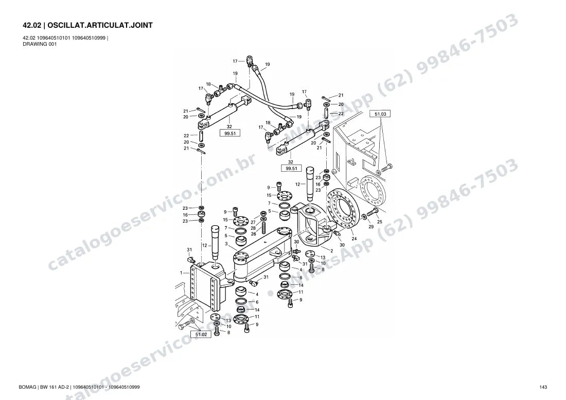 Catálogo de peças Bomag BW 161 AD-2: vista explodida do conjunto 42.02 OSCILLAT.ARTICULAT.JOINT