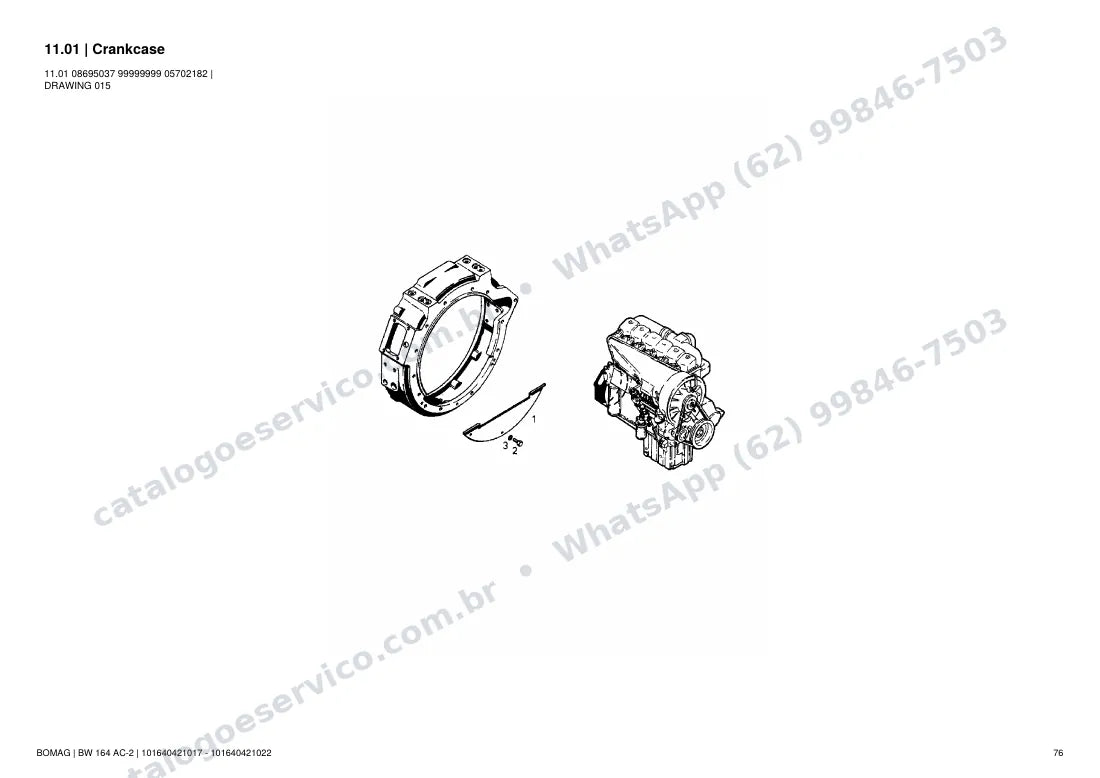 Catálogo de peças Bomag BW 164 AC-2: vista explodida do conjunto 11.01 Crankcase
