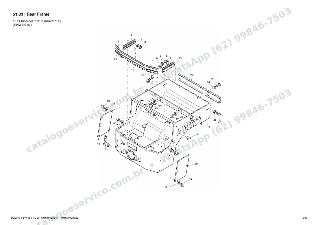 Catálogo de peças Bomag BW 164 AC-2: vista explodida do conjunto 51.03 Rear Frame