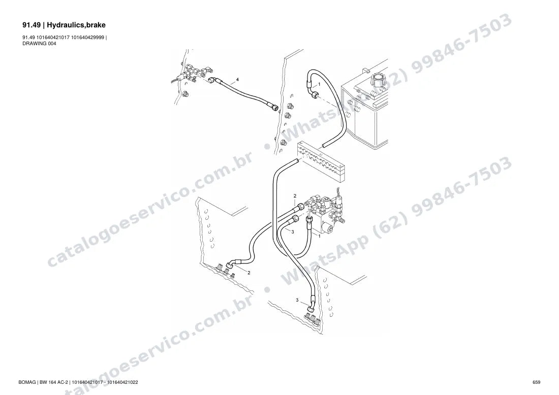 Catálogo de peças Bomag BW 164 AC-2: vista explodida do conjunto 91.49 Hydraulics,brake