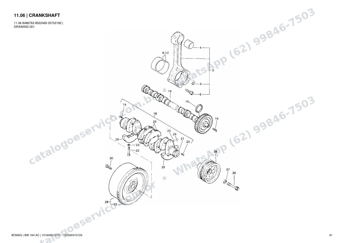 Catálogo de peças Bomag BW 164 AC: vista explodida do conjunto 11.06 CRANKSHAFT