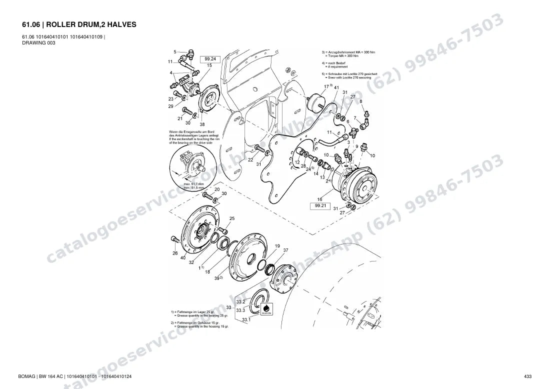 Catálogo de peças Bomag BW 164 AC: vista explodida do conjunto 61.06 ROLLER DRUM,2 HALVES