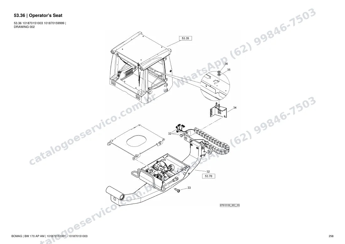 Catálogo de peças Bomag BW 170 AP AM: vista explodida do conjunto 53.36 Operator's Seat