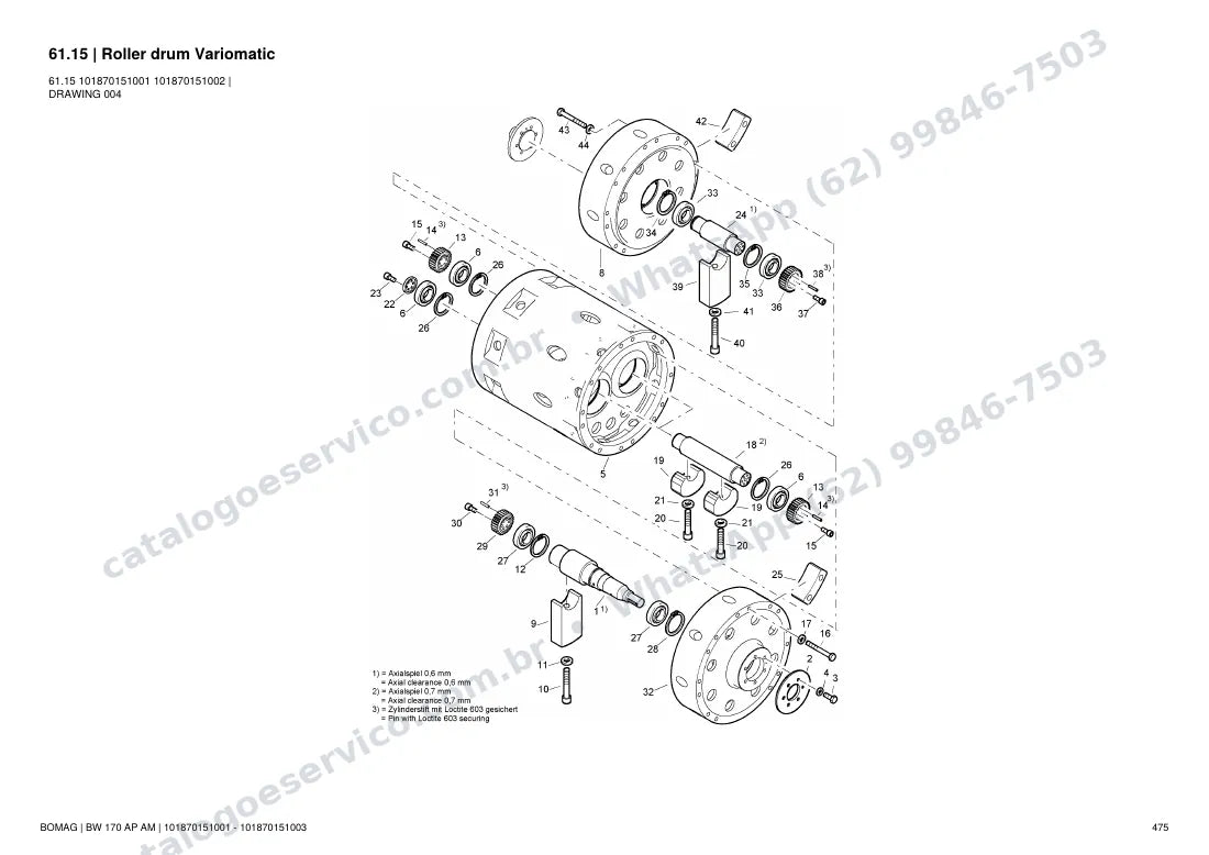 Catálogo de peças Bomag BW 170 AP AM: vista explodida do conjunto 61.15 Roller drum Variomatic