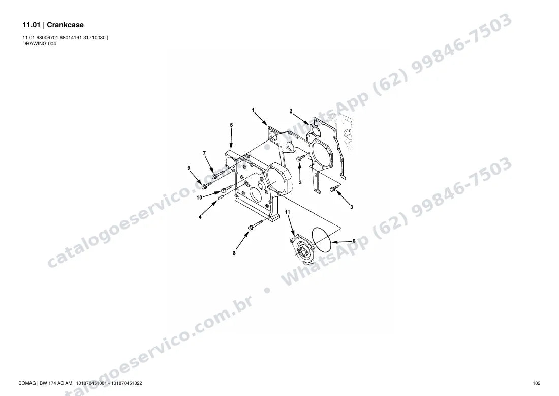 Catálogo de peças Bomag BW 174 AC AM: vista explodida do conjunto 11.01 Crankcase