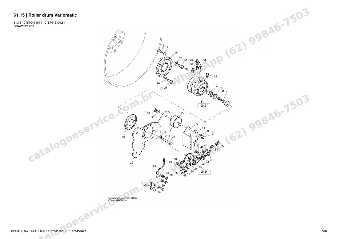 Catálogo de peças Bomag BW 174 AC AM: vista explodida do conjunto 61.15 Roller drum Variomatic