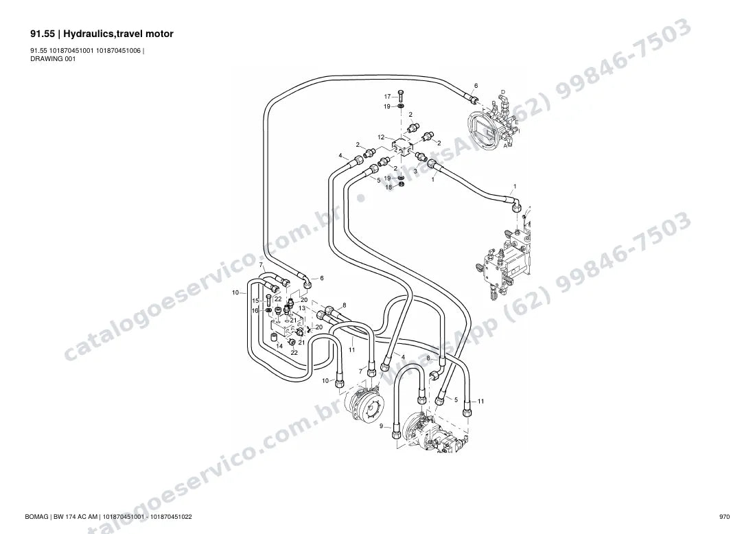 Catálogo de peças Bomag BW 174 AC AM: vista explodida do conjunto 91.55 Hydraulics,travel motor