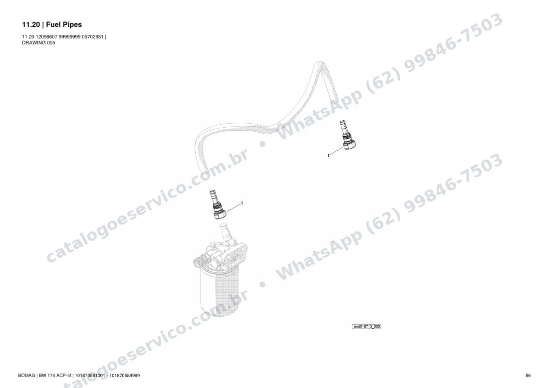 Catálogo de peças Bomag BW 174 ACP-4f: vista explodida do conjunto 11.20 Fuel Pipes