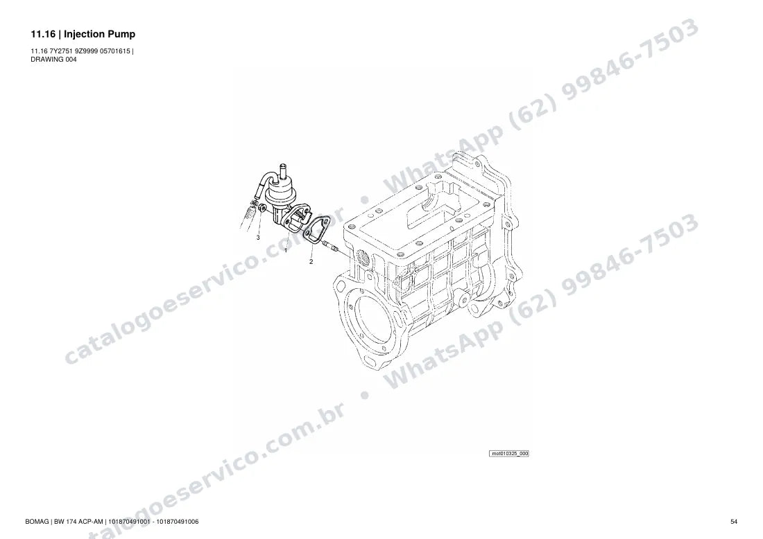 Catálogo de peças Bomag BW 174 ACP-AM: vista explodida do conjunto 11.16 Injection Pump