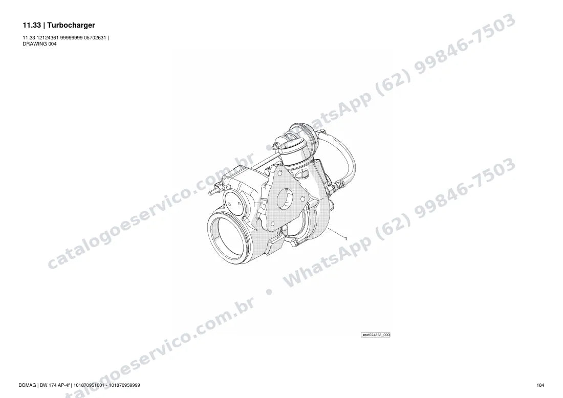 Catálogo de peças Bomag BW 174 AP-4f: vista explodida do conjunto 11.33 Turbocharger