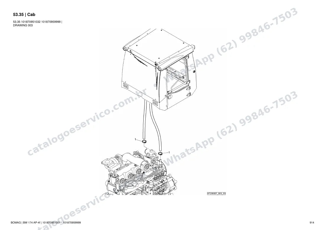 Catálogo de peças Bomag BW 174 AP-4f: vista explodida do conjunto 53.35 Cab