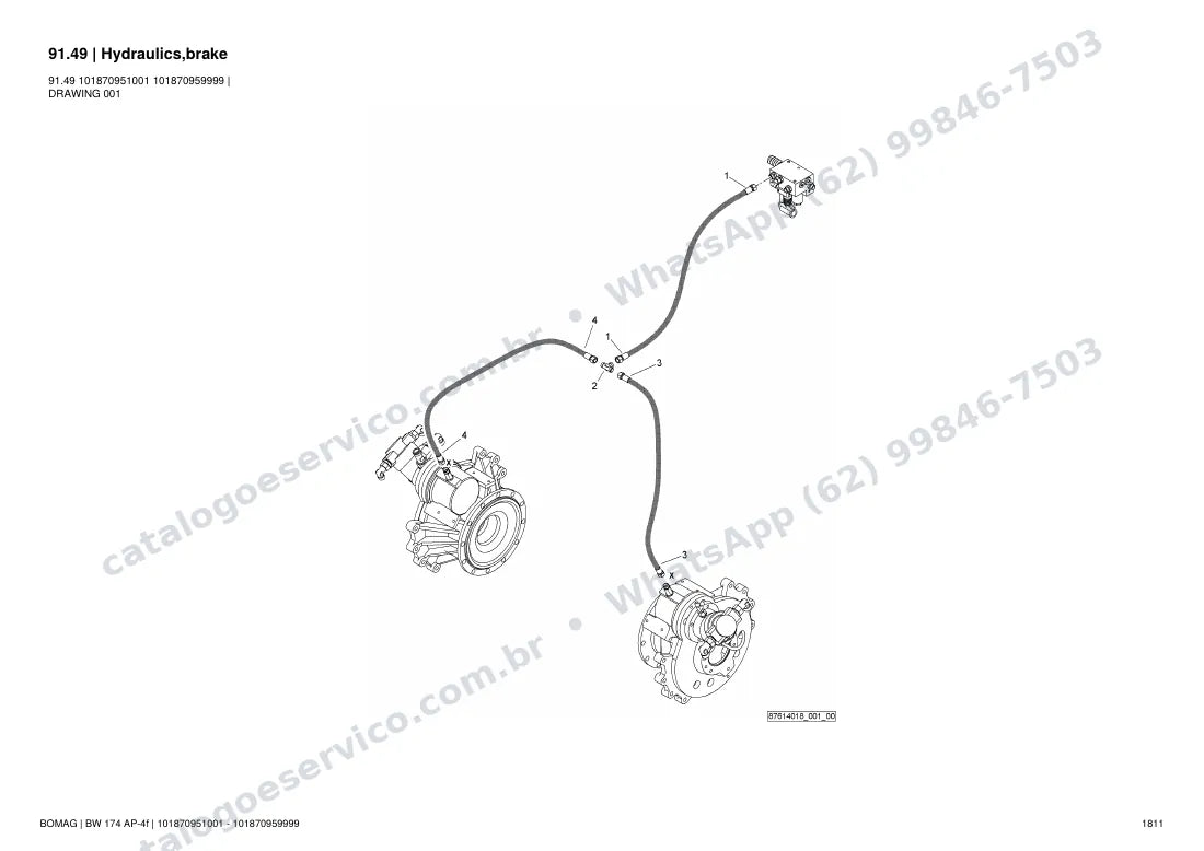 Catálogo de peças Bomag BW 174 AP-4f: vista explodida do conjunto 91.49 Hydraulics,brake