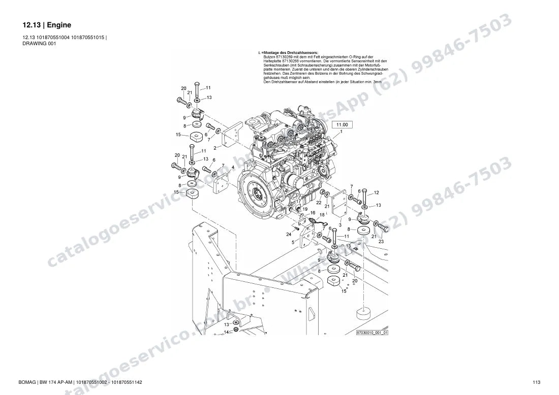 Catálogo de peças Bomag BW 174 AP-AM: vista explodida do conjunto 12.13 Engine