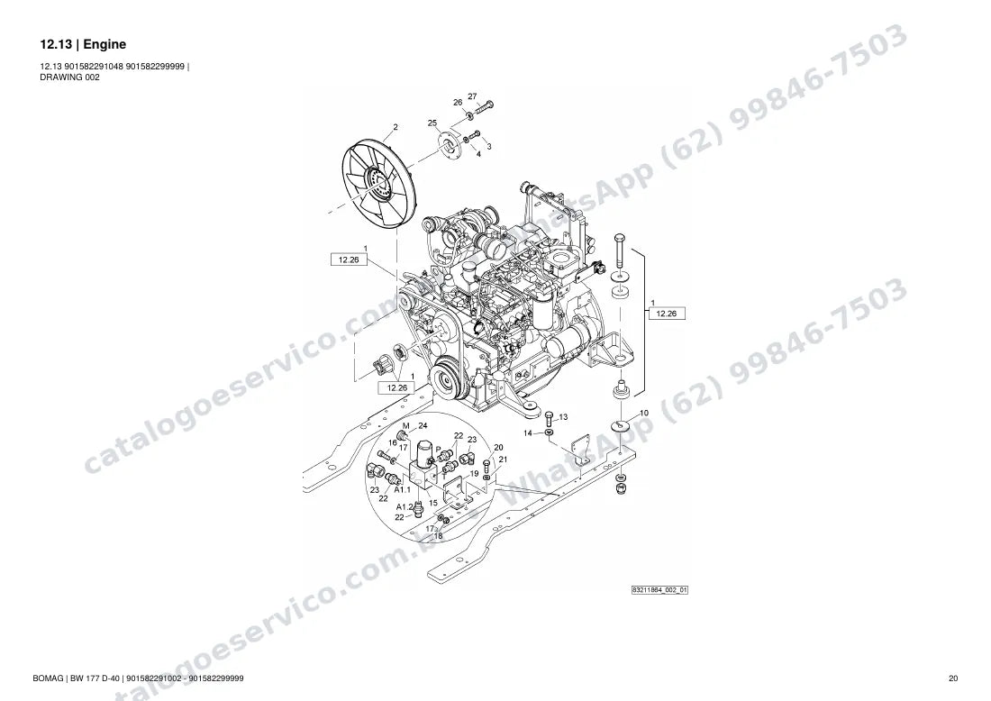 Catálogo de peças Bomag BW 177 D-40: vista explodida do conjunto 12.13 Engine