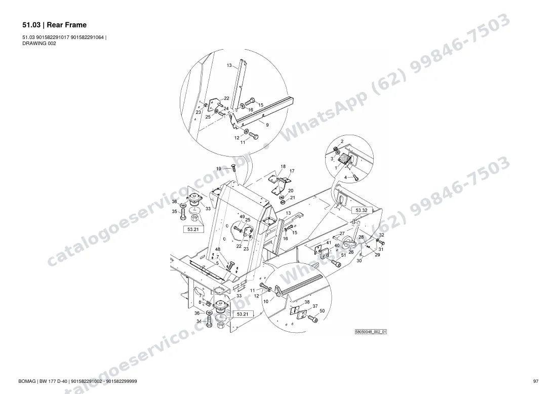 Catálogo de peças Bomag BW 177 D-40: vista explodida do conjunto 51.03 Rear Frame