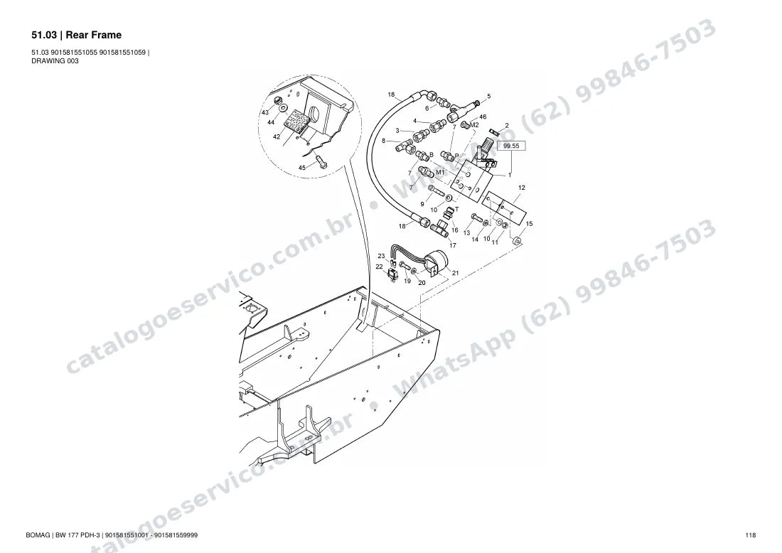 Catálogo de peças Bomag BW 177 PDH-3: vista explodida do conjunto 51.03 Rear Frame