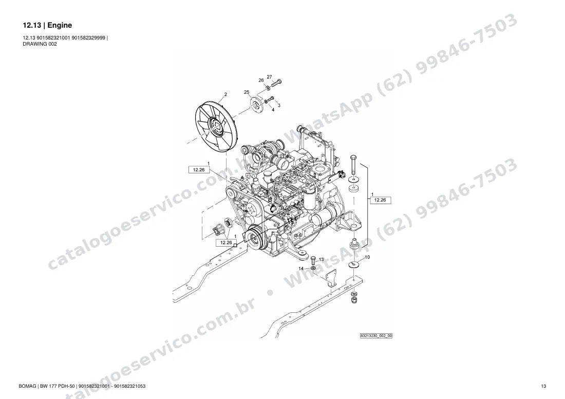 Catálogo de peças Bomag BW 177 PDH-50: vista explodida do conjunto 12.13 Engine