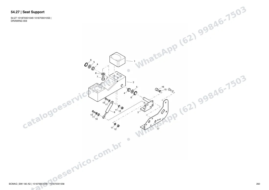 Catálogo de peças Bomag BW 180 AD: vista explodida do conjunto 54.27 Seat Support