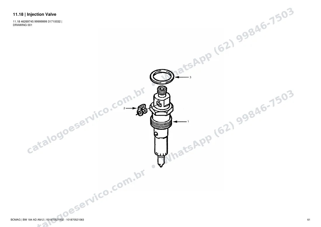 Catálogo de peças Bomag BW 184 AD AM-2: vista explodida do conjunto 11.18 Injection Valve
