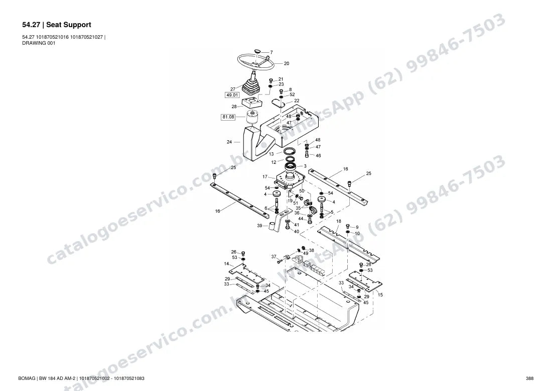 Catálogo de peças Bomag BW 184 AD AM-2: vista explodida do conjunto 54.27 Seat Support