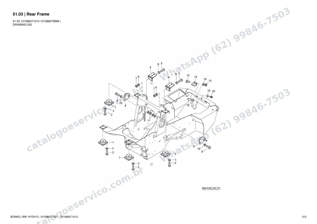 Catálogo de peças Bomag BW 197 DH-5: vista explodida do conjunto 51.03 Rear Frame