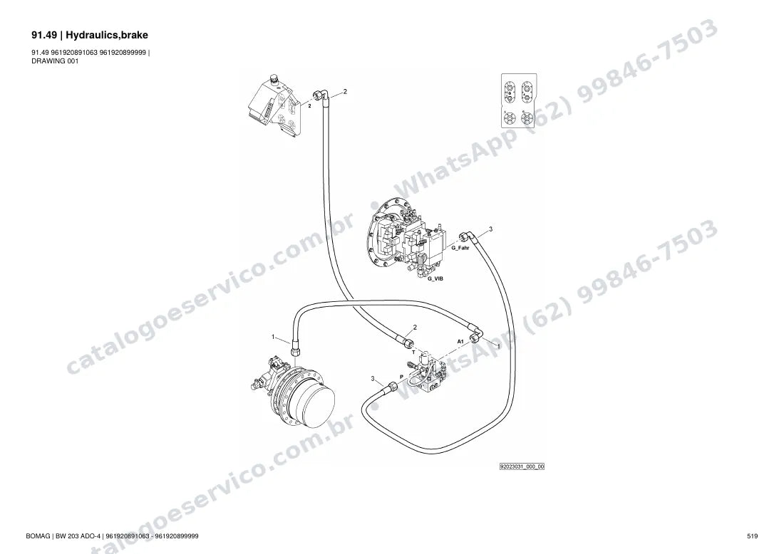 Catálogo de peças Bomag BW 203 ADO-4: vista explodida do conjunto 91.49 Hydraulics,brake