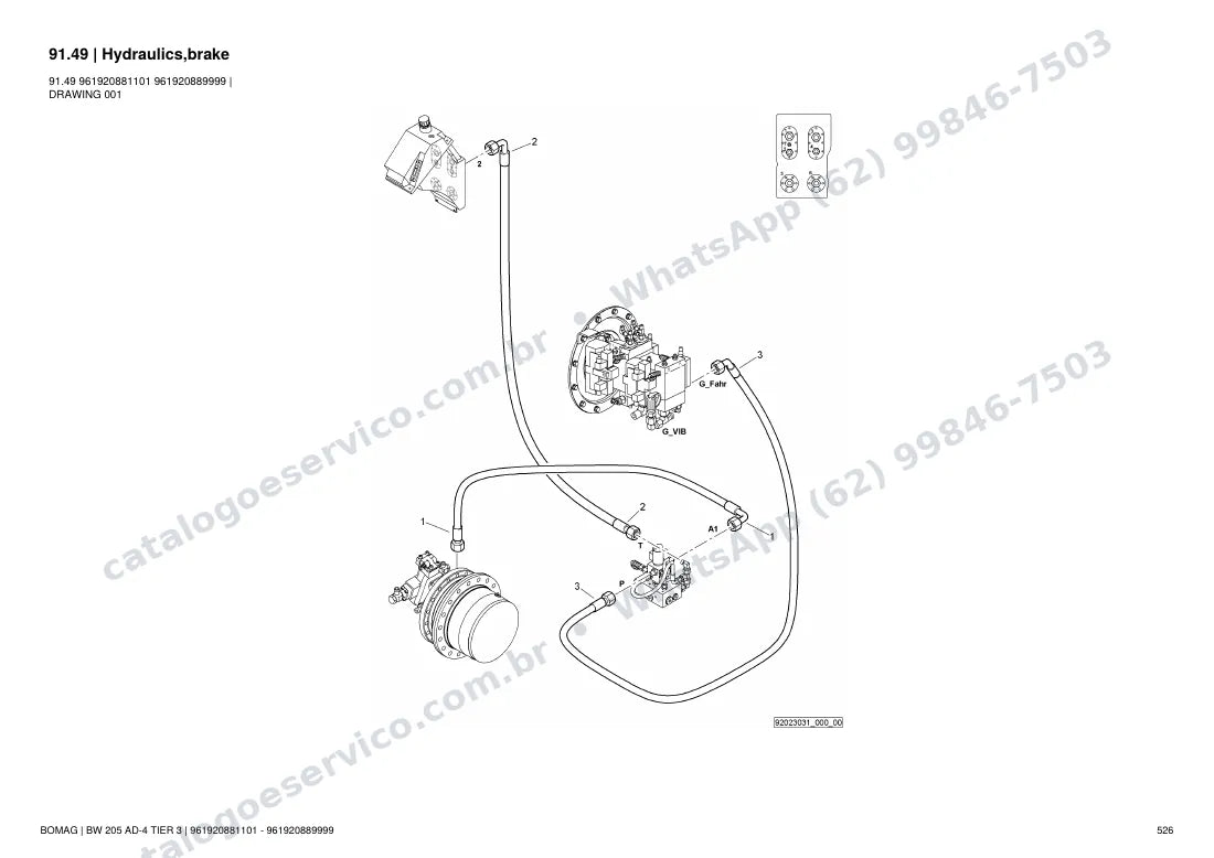 Catálogo de peças Bomag BW 205 AD-4 Tier 3: vista explodida do conjunto 91.49 Hydraulics,brake