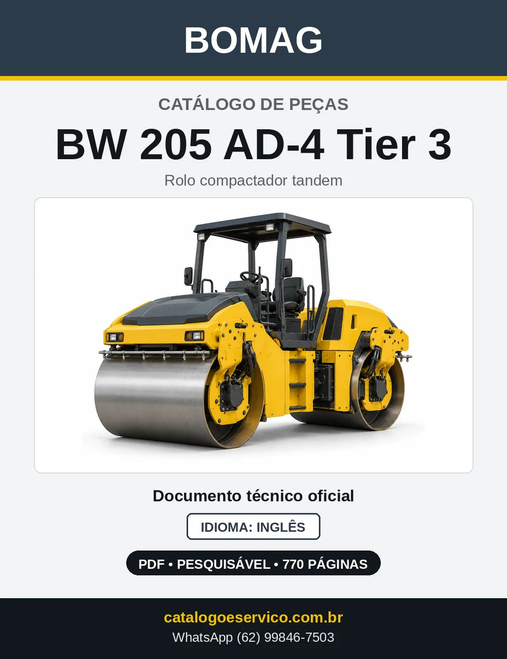 Capa do Catálogo de Peças Bomag BW 205 AD-4 Tier 3 em PDF