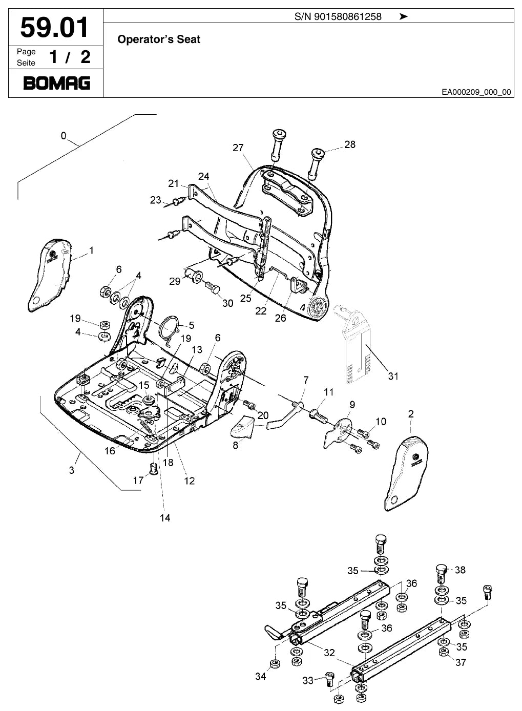 Página ilustrada do Catálogo de Peças BOMAG BW 211 D-3 com as posições numeradas