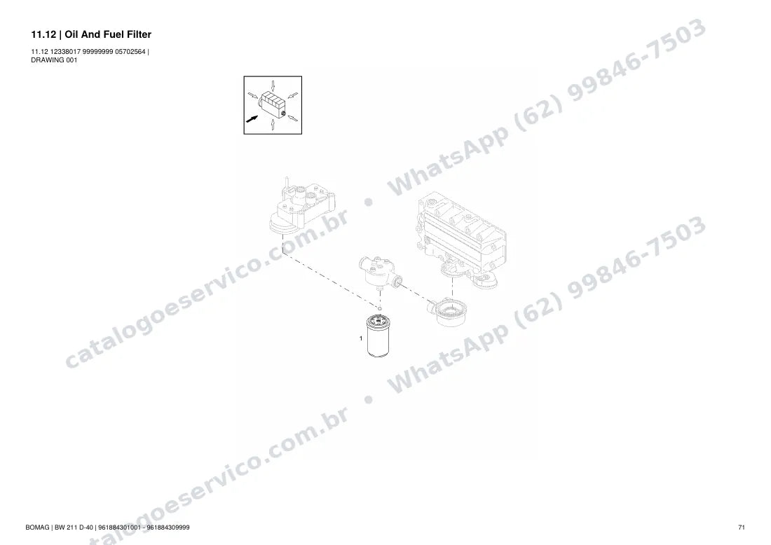 Catálogo de peças Bomag BW 211 D-40: vista explodida do conjunto 11.12 Oil And Fuel Filter