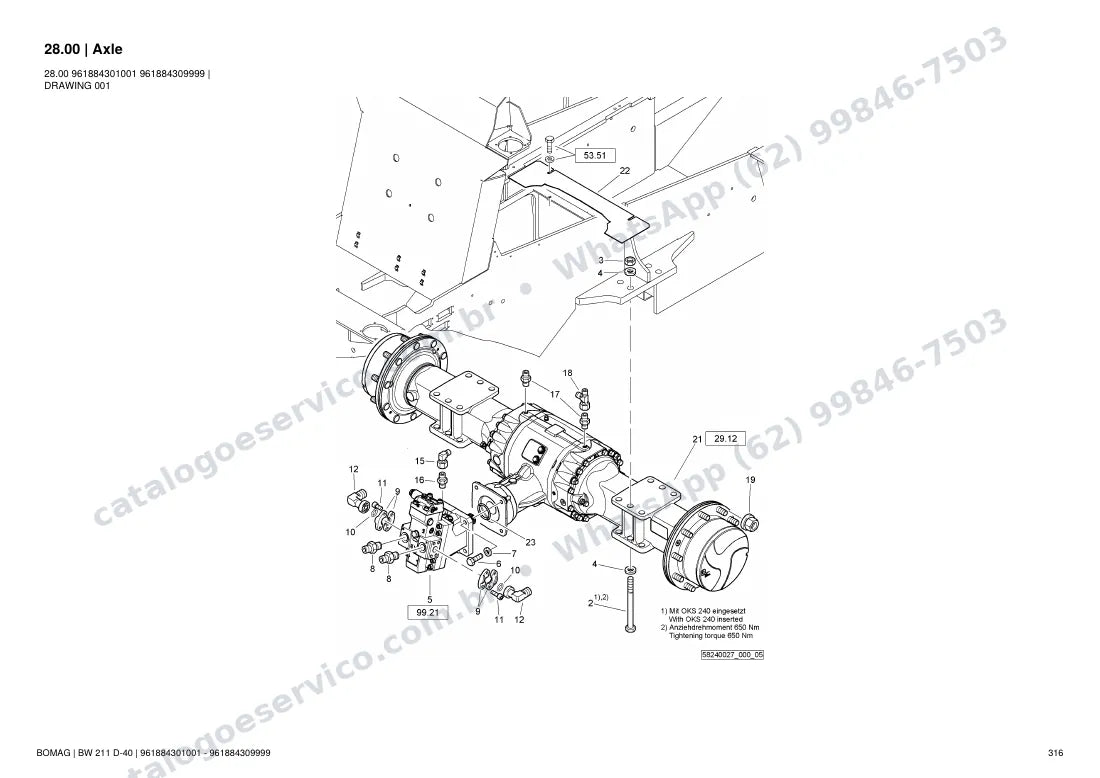 Catálogo de peças Bomag BW 211 D-40: vista explodida do conjunto 28.00 Axle
