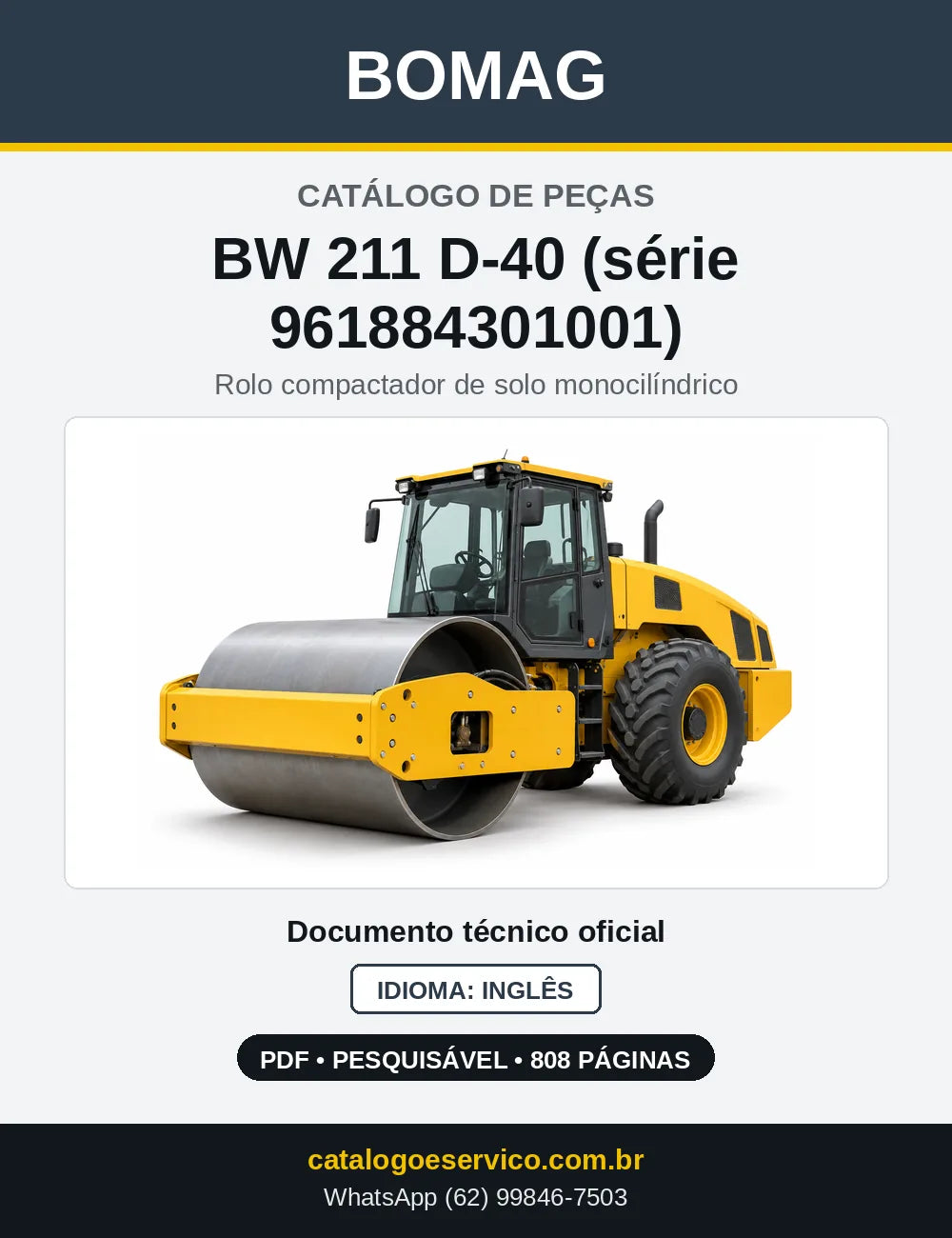 Capa do Catálogo de Peças Bomag BW 211 D-40 (série 961884301001) em PDF