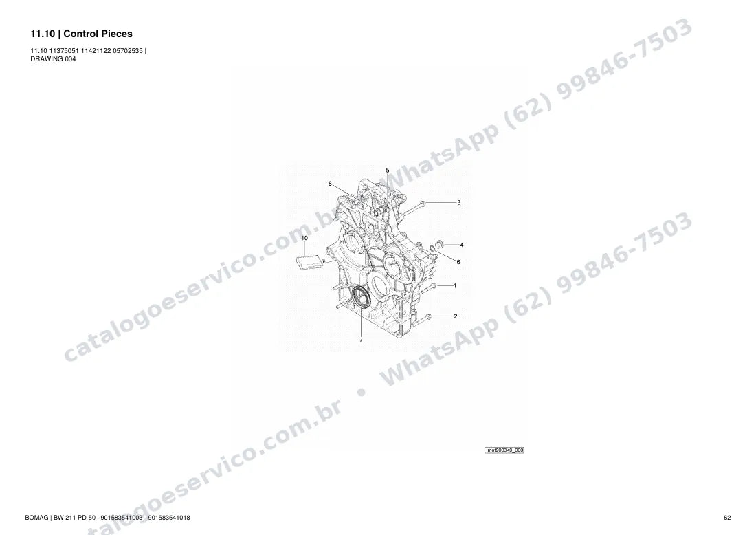 Catálogo de peças Bomag BW 211 PD-50: vista explodida do conjunto 11.10 Control Pieces