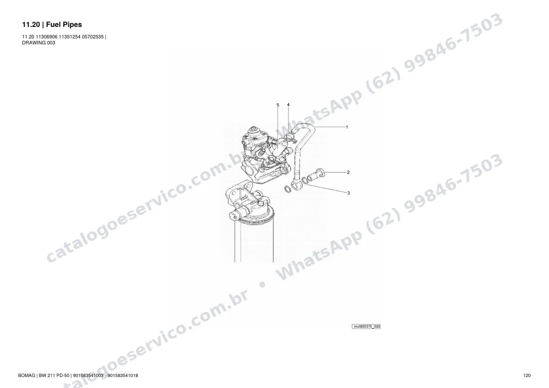 Catálogo de peças Bomag BW 211 PD-50: vista explodida do conjunto 11.20 Fuel Pipes
