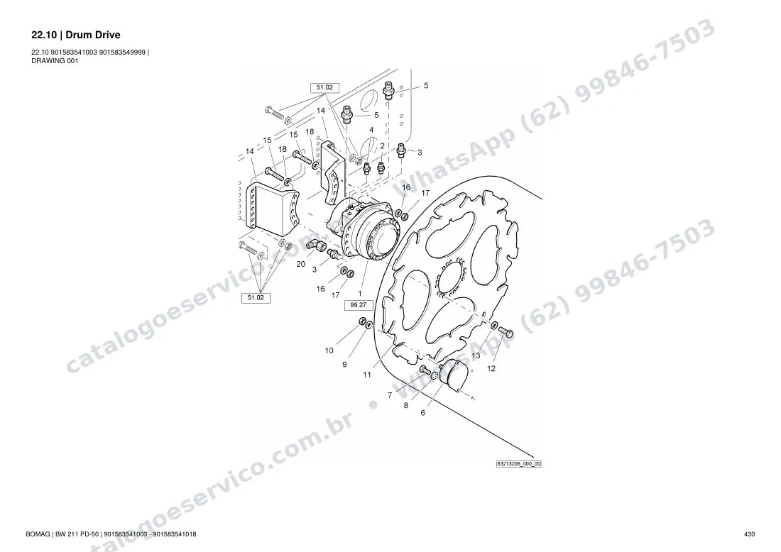 Catálogo de peças Bomag BW 211 PD-50: vista explodida do conjunto 22.10 Drum Drive