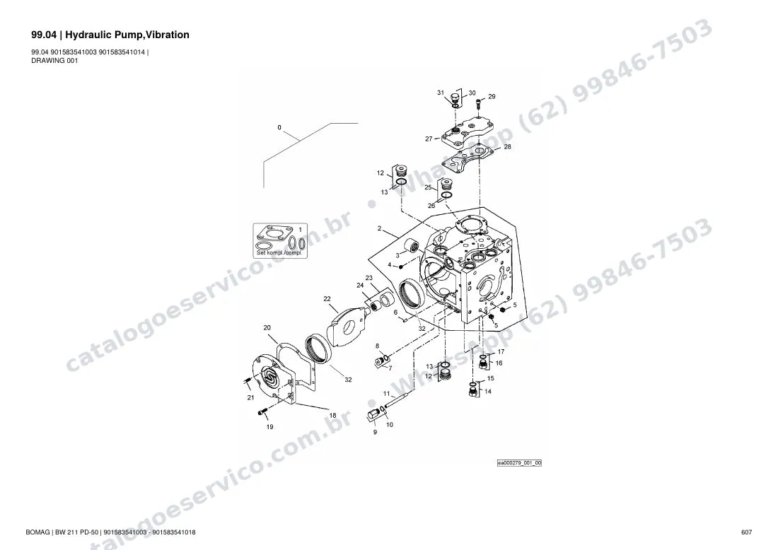 Catálogo de peças Bomag BW 211 PD-50: vista explodida do conjunto 99.04 Hydraulic Pump,Vibration