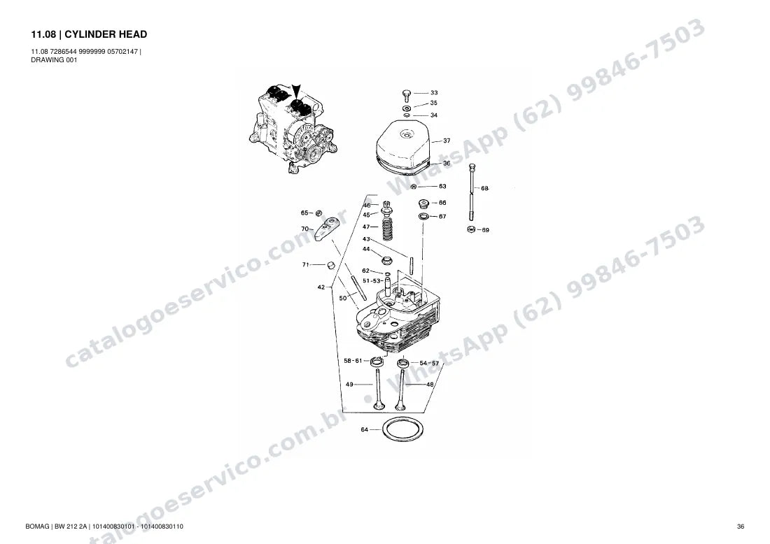 Catálogo de peças Bomag BW 212 2A: vista explodida do conjunto 11.08 CYLINDER HEAD