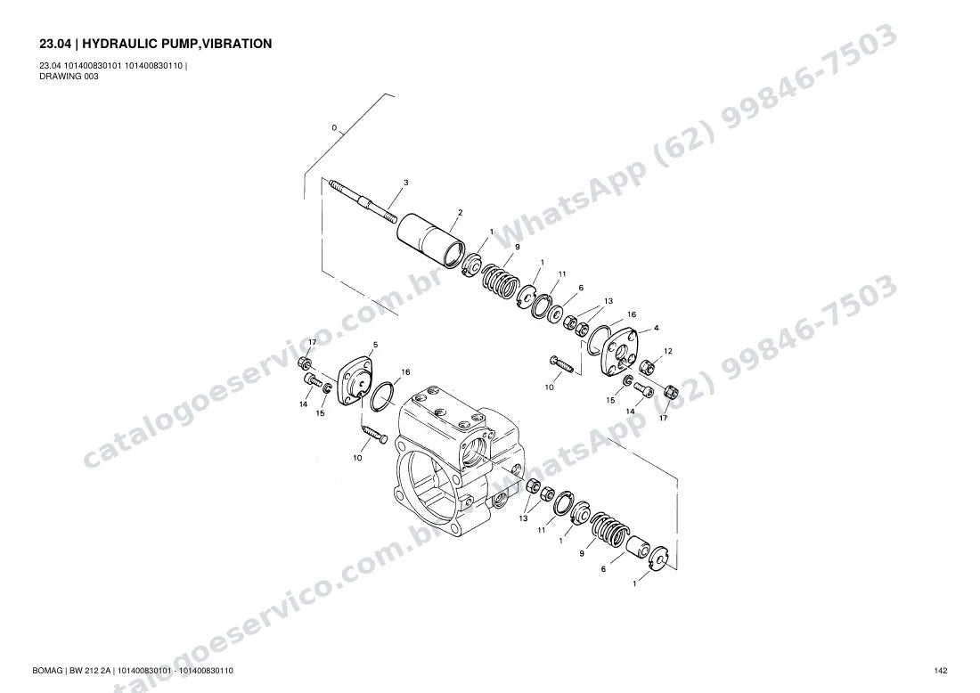 Catálogo de peças Bomag BW 212 2A: vista explodida do conjunto 23.04 HYDRAULIC PUMP,VIBRATION