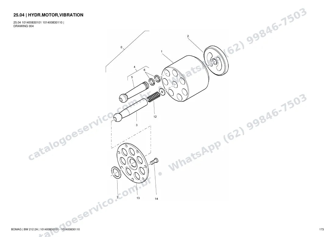 Catálogo de peças Bomag BW 212 2A: vista explodida do conjunto 25.04 HYDR.MOTOR,VIBRATION