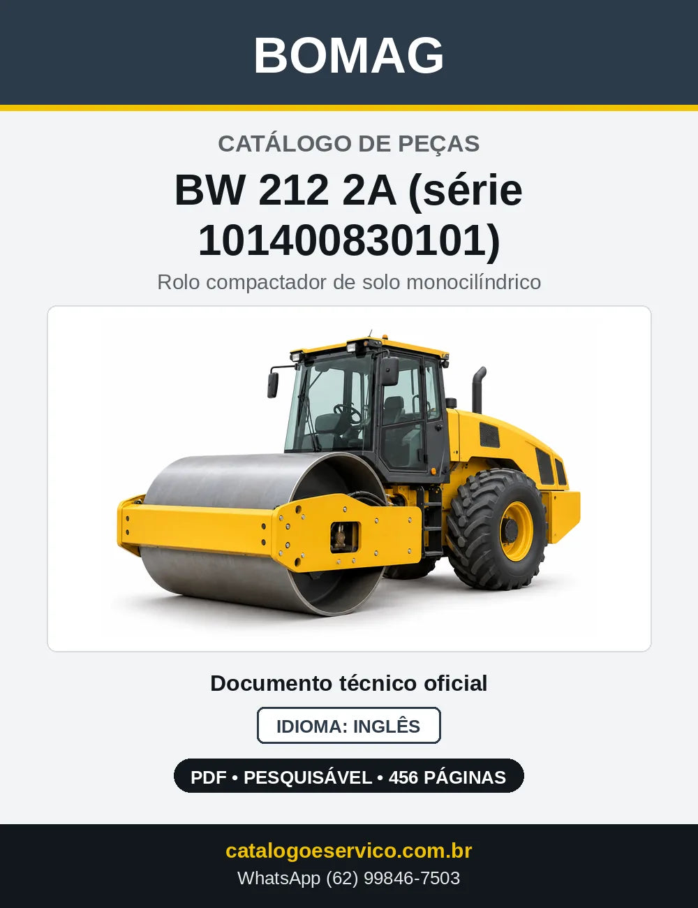Capa do Catálogo de Peças Bomag BW 212 2A (série 101400830101) em PDF
