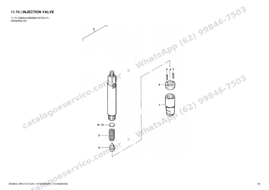 Catálogo de peças Bomag BW 213 D (2A): vista explodida do conjunto 11.74 INJECTION VALVE