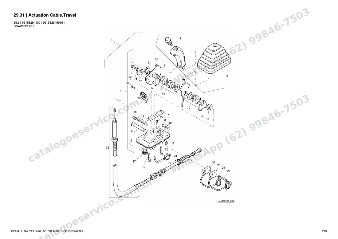 Catálogo de peças Bomag BW 213 D-40: vista explodida do conjunto 29.31 Actuation Cable,Travel