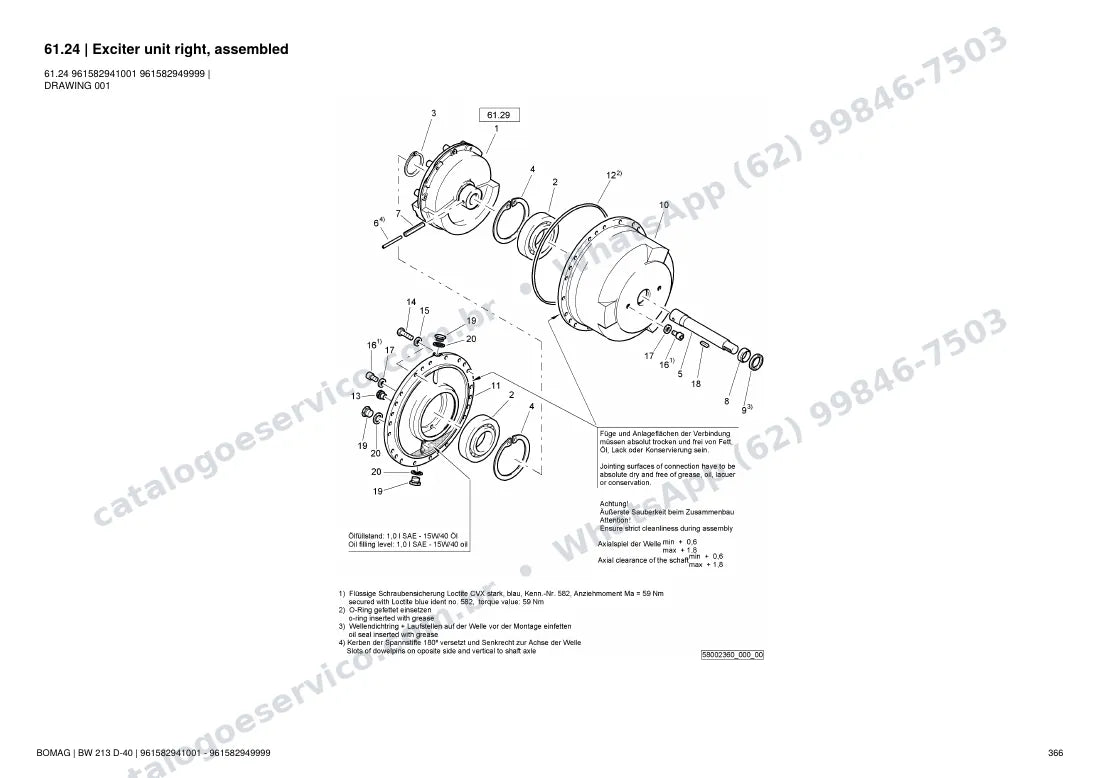 Catálogo de peças Bomag BW 213 D-40: vista explodida do conjunto 61.24 Exciter unit right, assembled