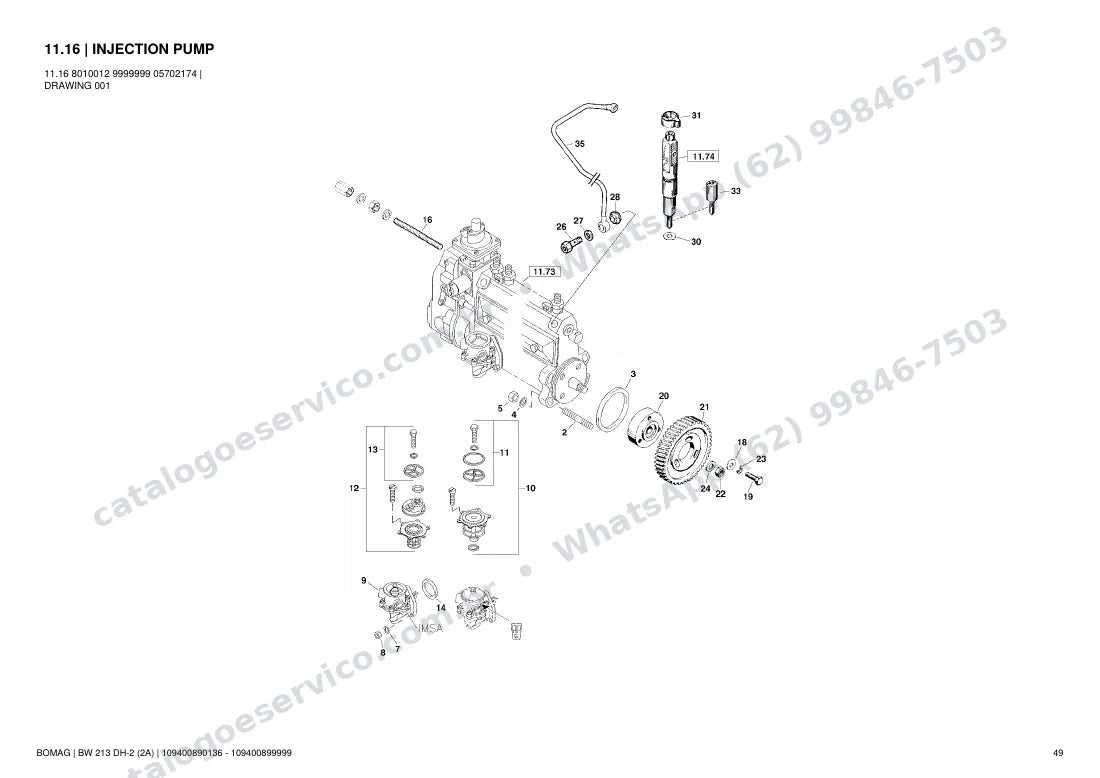 Catálogo de peças Bomag BW 213 DH-2 (2A): vista explodida do conjunto 11.16 INJECTION PUMP