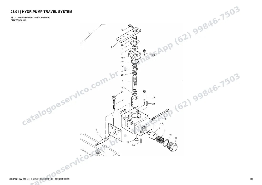 Catálogo de peças Bomag BW 213 DH-2 (2A): vista explodida do conjunto 23.01 HYDR.PUMP,TRAVEL SYSTEM