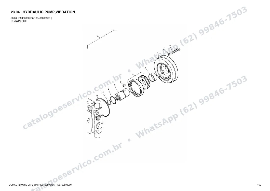 Catálogo de peças Bomag BW 213 DH-2 (2A): vista explodida do conjunto 23.04 HYDRAULIC PUMP,VIBRATION